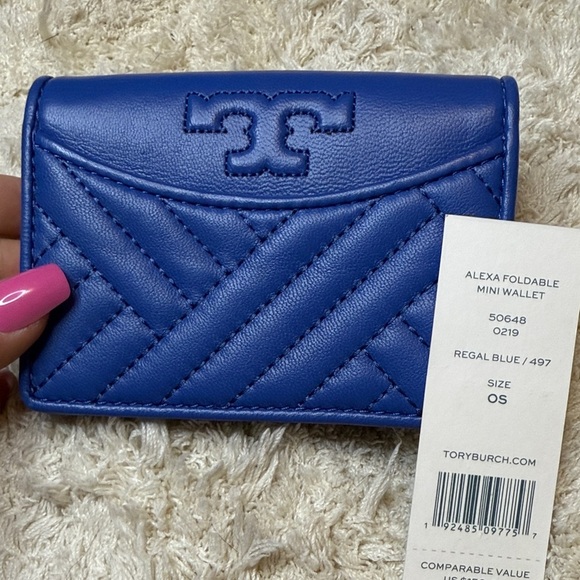 NWT Tory Burch Alexa Foldable Blue Quilted Wallet Royal Blue - Picture 1 of 12